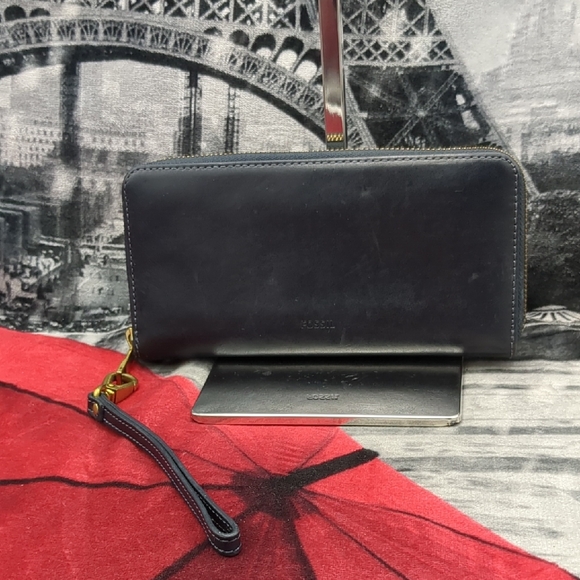 Fossil Handbags - Fossil Navy Zip Around Leather Wallet